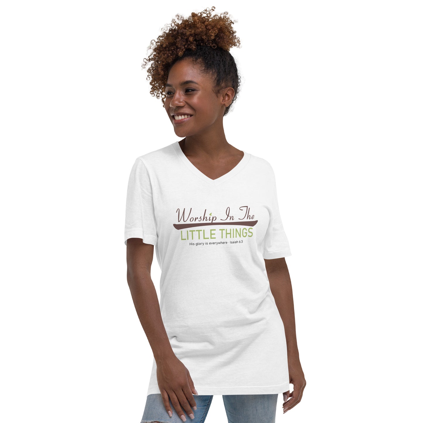 Worship In The Little Things Unisex Short Sleeve V-Neck T-Shirt